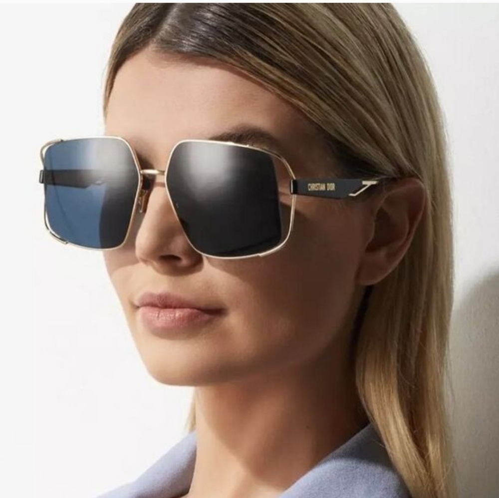 Dior Gold Frame Sunglasses with Blue Lenses